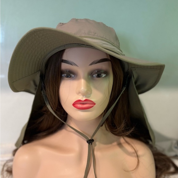 Outfly Outdoor Sun Protection Boonie Hat w/ Neck Flap - Khaki/Olive Green Unisex - Picture 2 of 10